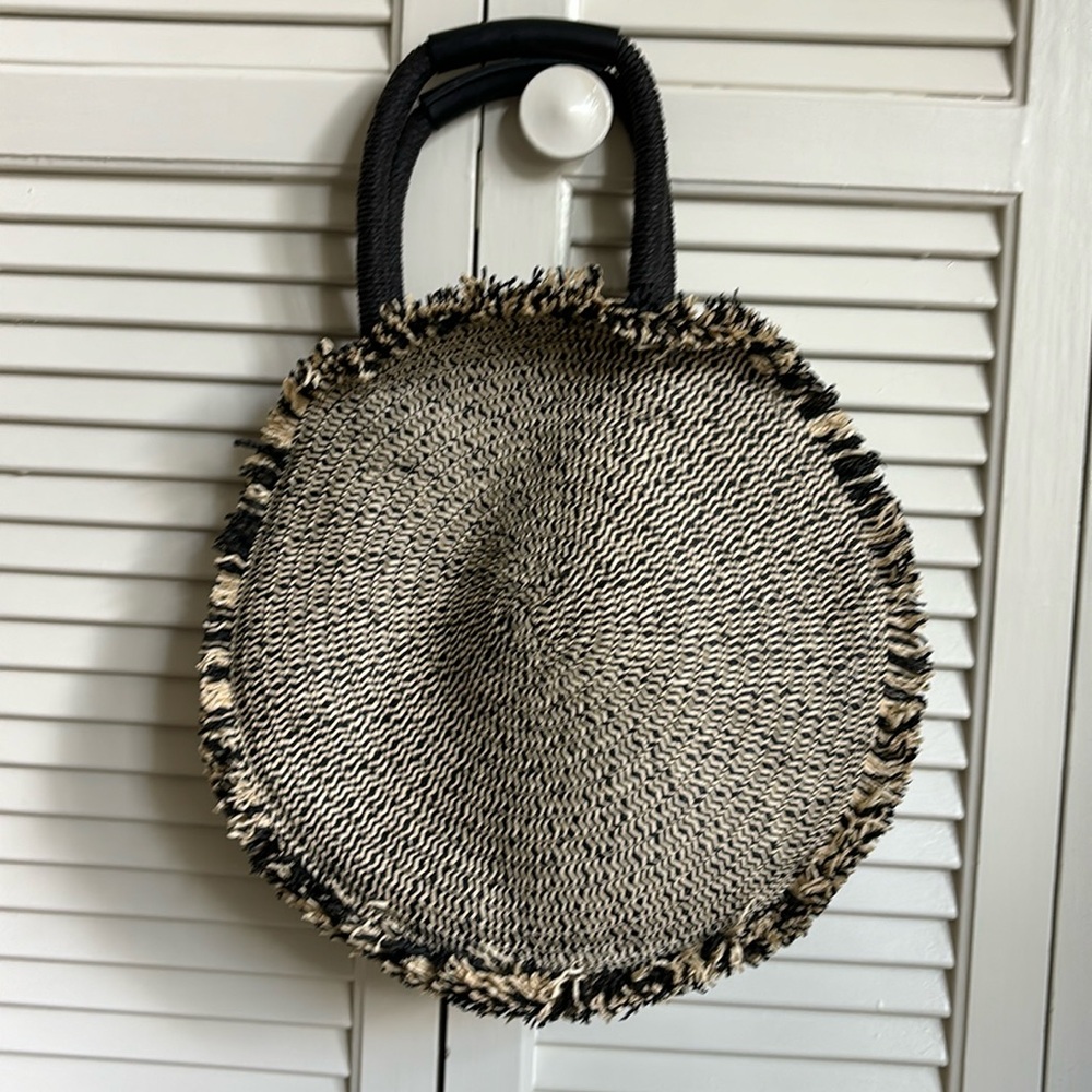 Zara purse- black and cream-black handles – straw